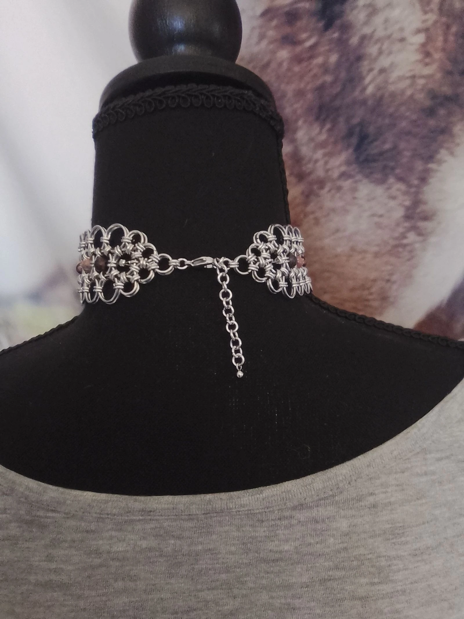 Japanese chainmail choker necklace with natural stones – photo 3